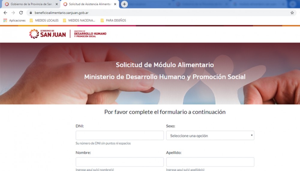 Se habilitó el sistema para solicitar el Módulo Alimentario de Emergencia